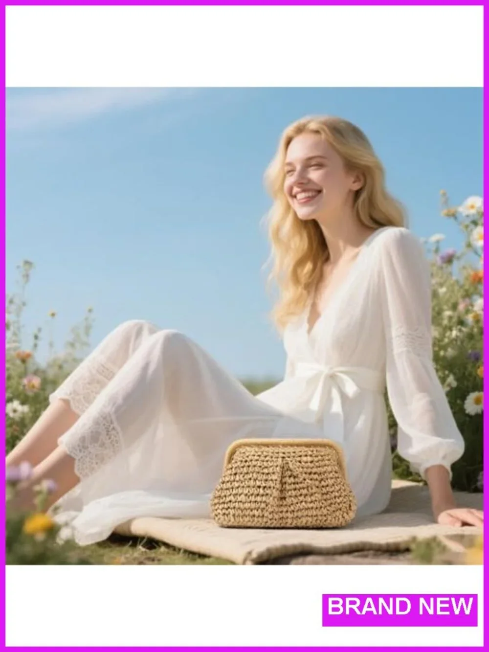 Faux Straw Cloud Shape Clutch Crossbody Bag Summer Beach Woven Shoulder Purse
